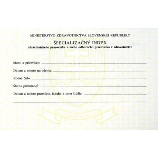 Špecializačný index 200x135 kniha 22 listov