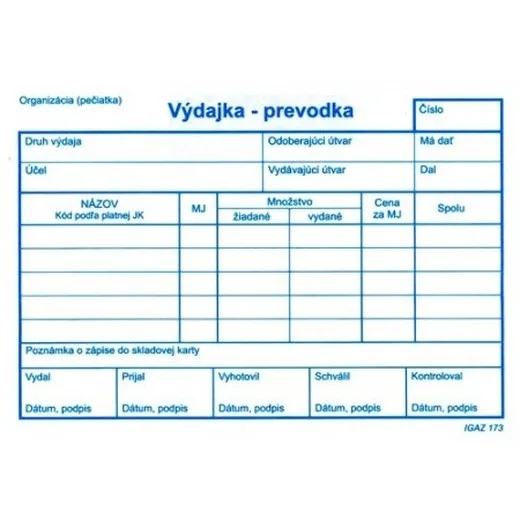 Výdajka - prevodka A6 - 100 listov