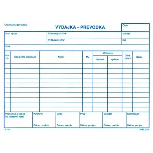 Výdajka - prevodka bez DPH A5 -100 listov