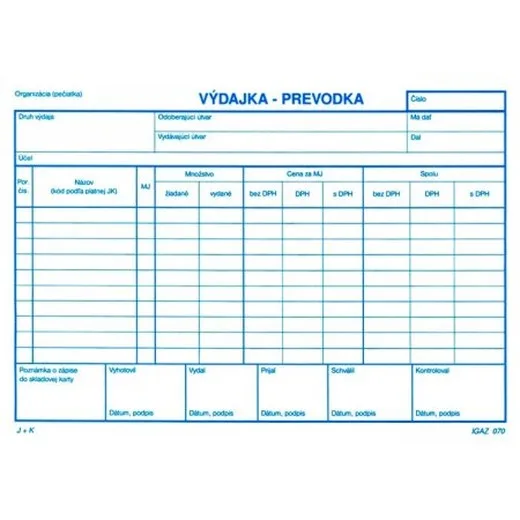 Výdajka-prevodka A5 samoprepis s DPH