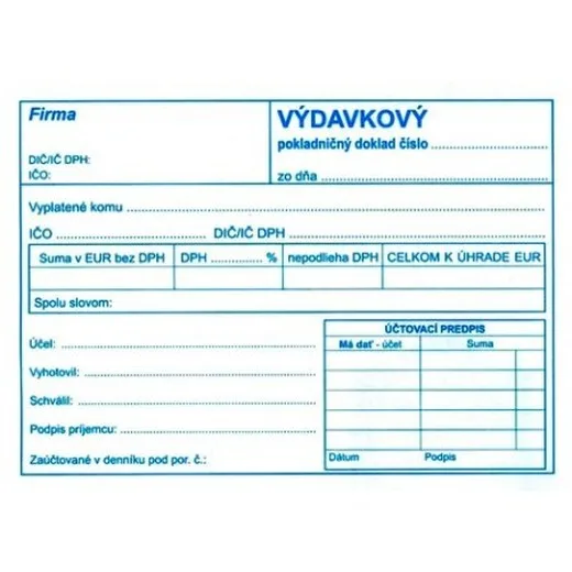 Výdavkový pokladničný doklad A6 obyčajný s DPH