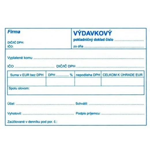 Výdavkový pokladničný doklad obyčajný s DPH pre jednod. účt.