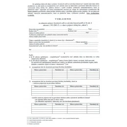 Vyhlásenie na uplatnenie ... A4