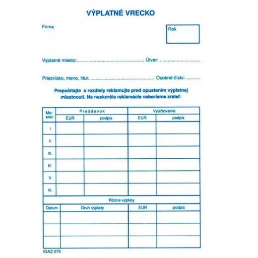 Výplatné vrecko C6