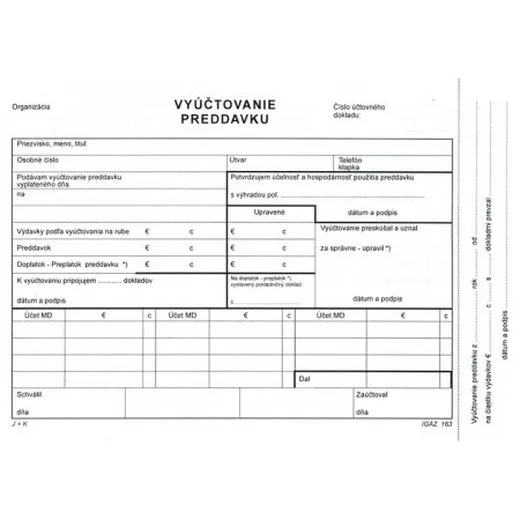 Vyúčtovanie preddavku A5