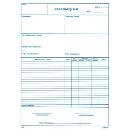 Zákazkový list A4 - 100 listov