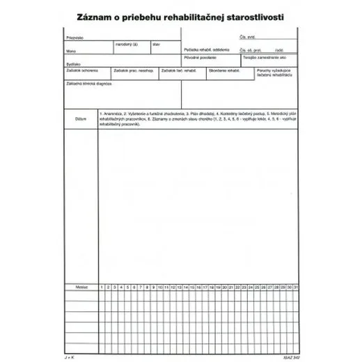 Záznam o priebehu rehabilitačnej starostlivosti A4