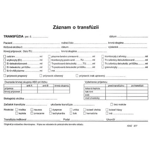 Záznam o transfúzii A4