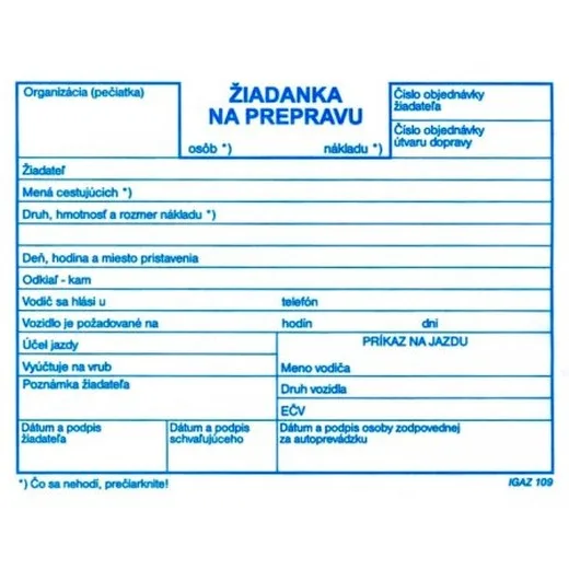 Žiadanka na prepravu A6 100 listov