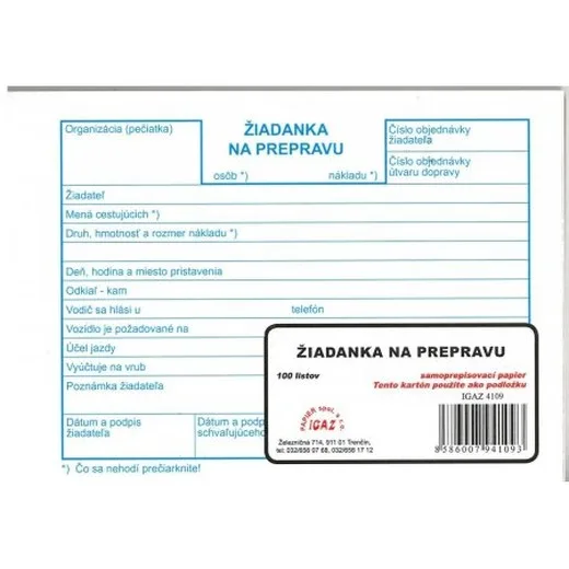 Žiadanka na prepravu A6 100 listov. samoprepis