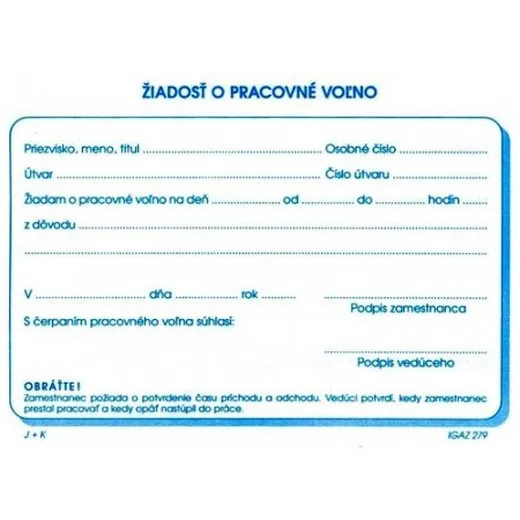 Žiadosť o pracovné voľno A6 blok