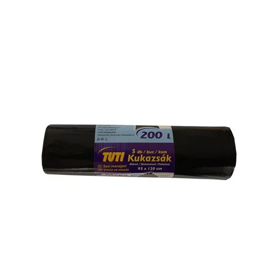 Vrecia na odpadky, extra silné, 200 l, 5 ks, 95x120 cm, 38 µ, TUTI "Mega", čierna