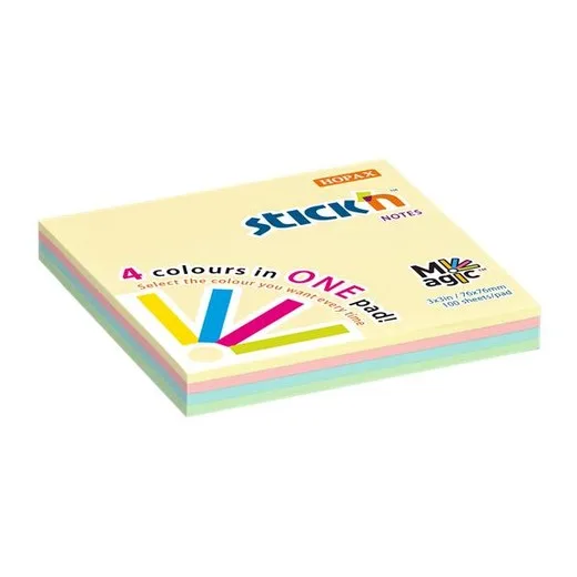 Samolepiaci poznámkový blok, 76x76 mm, 100 listov, STICK N "Magic Pad", pastelové farby