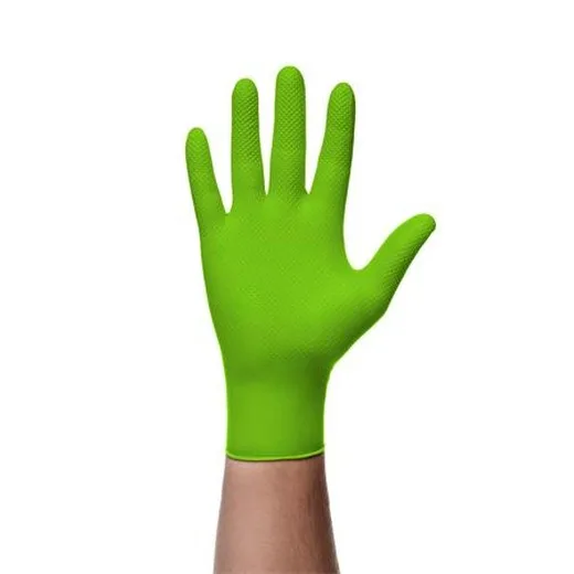 Ochranné rukavice, jednorazové, nitril, veľkosť XL, 50 ks, nepudrované, vystužené diamantovou textúrou, zelená