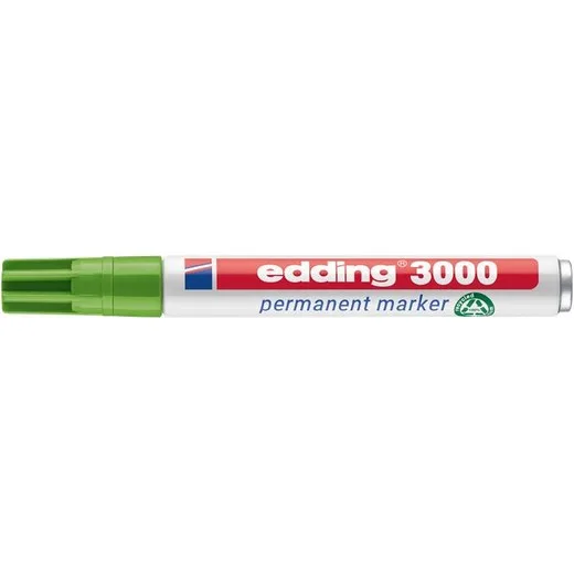 Permanentný popisovač, 1,5-3 mm, kužeľovitý hrot, EDDING "3000", svetlozelená