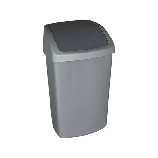 Odpadkový kôš s výklopným vekom, 50 l, CURVER "Swing top", strieborná/grafitová
