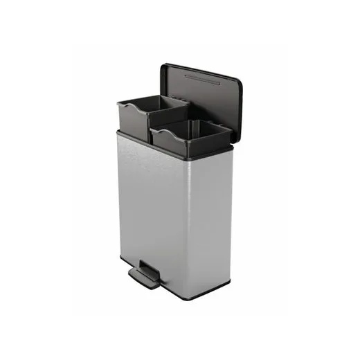 Odpadkový kôš, pedálový, recyklovaný plast, vyberateľné koše, 2x26 l, CURVER "Deco bin duo", čierna/strieborná