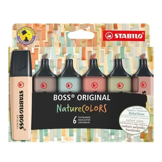 Zvýrazňovač, sada, 2-5 mm, STABILO "BOSS original NatureColors", 6 rôznych farieb