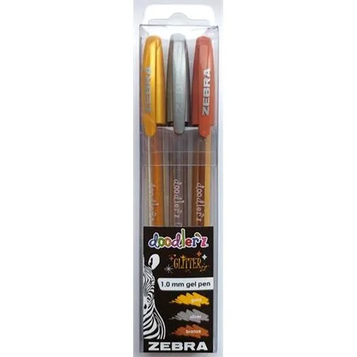 Gélové pero, 0,33 mm, s vrchnákom, ZEBRA "Doodler`z Glitter", 3 rôzne farby