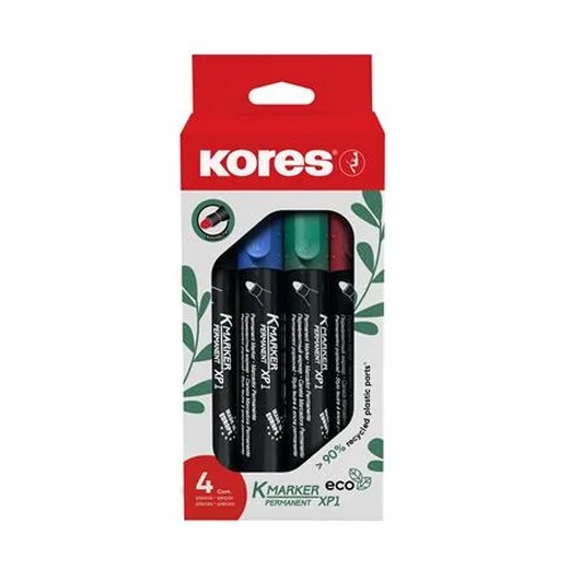 Permanentný popisovač, sada, 3 mm, kužeľový hrot, KORES "ECO K-Marker XP1", 4 rôzne farby