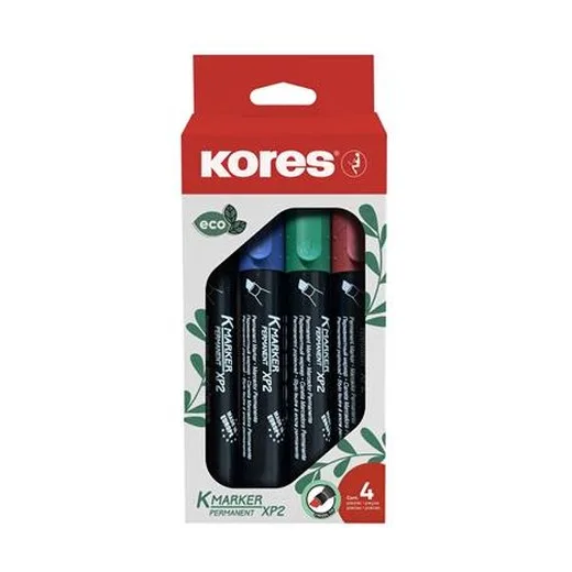 Permanentný popisovač, sada, 3-5 mm, zrezaný hrot, KORES "ECO K-Marker XP2", 4 rôzne farby