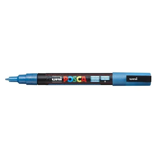 Dekoračný popisovač, 0,9-1,3 mm, UNI "Posca PC-3ML", lesklá modrá