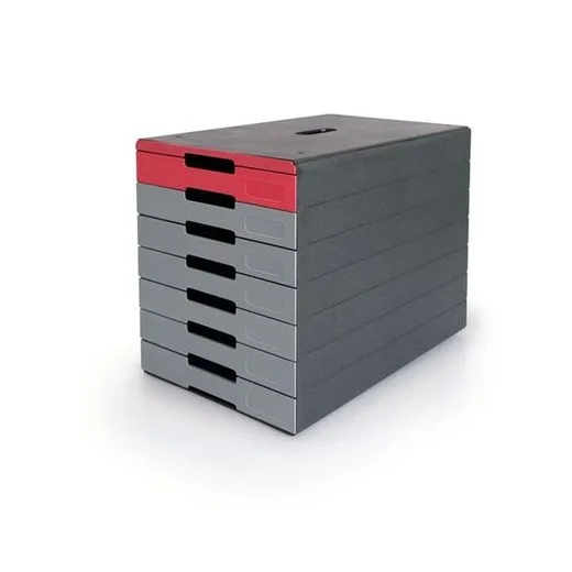 Zásuvkový box, plastový, 7 zásuviek, DURALBE "Idealbox pro 7", červená