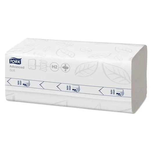 Utierky, stlačené, Interfold, 2-vrstvové, 200 útržkov, systém H2, Advanced, TORK "Xpress Soft Multifold", biela