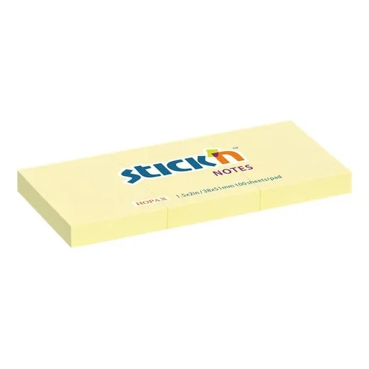 Samolepiaci bloček, 38x51 mm, 3x100 listov, STICK N, pastelová žltá