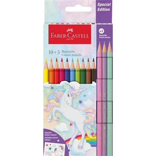 Farebné ceruzky, sada, šesťhranné, FABER-CASTELL "Jednorožec" 10+3 rôznych farieb