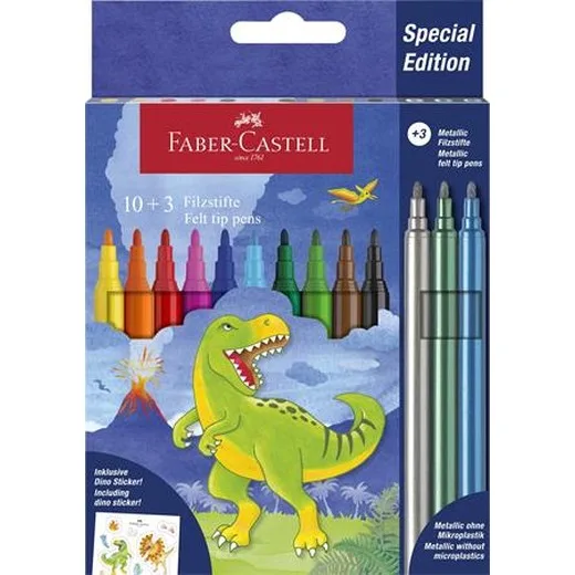 Fixky, sada, FABER-CASTELL "Dino" 10 rôznych farieb + 3 kovové farby