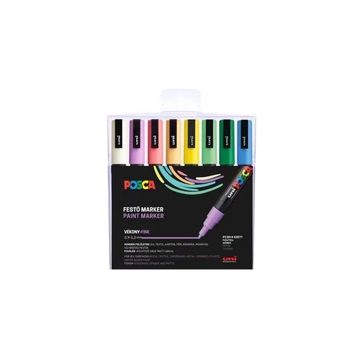 Dekoračný popisovač, sada, 0,9-1,3 mm, UNI "Posca PC-3M", 8 rôznych pastelových farieb