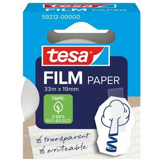 Lepiaca páska, popisovateľná, papier, 19 mm x 33 m, TESA "Tesafilm",  priehľadná