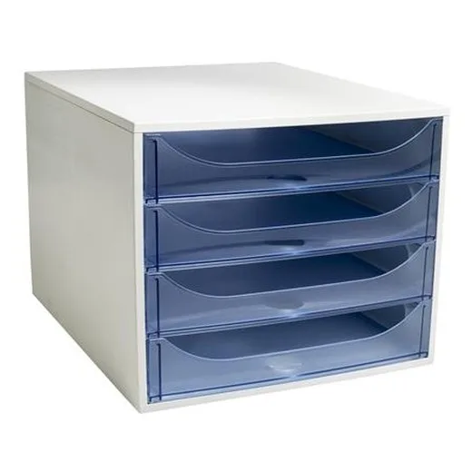Úložný box na dokumenty, plastový, 4-zásuvkový, EXACOMPTA "Ecobox Linicolor", ľadovo modrý