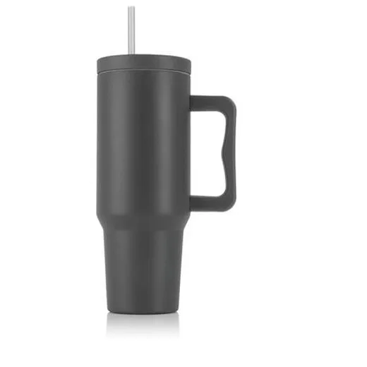 Termohrnček, 1,2 l, so slamkou, s uškom, sivý