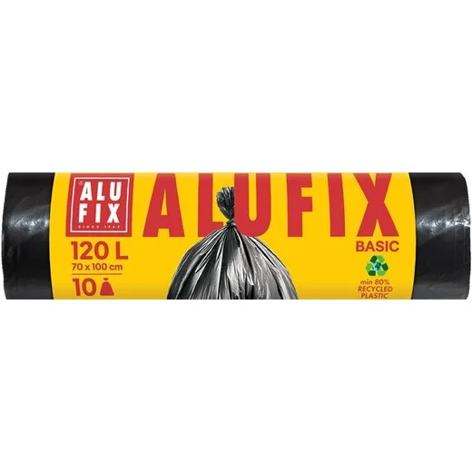 Vrece na odpad, 120 l, 10 ks, 70 x 100 cm, 17 µ, ALUFIX "Economy", čierne