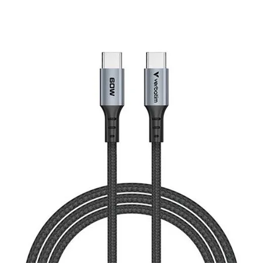 USB kábel, USB-C – USB-C, 1,2 m, 60 W, VERBATIM, čierny
