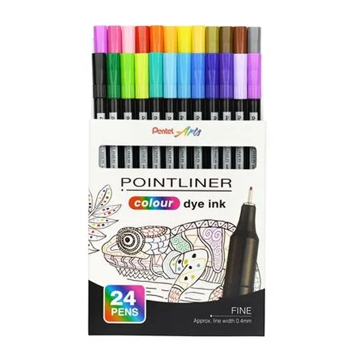 Liner, sada, 0,4 mm, PENTEL "Pointliner", 24 rôznych farieb