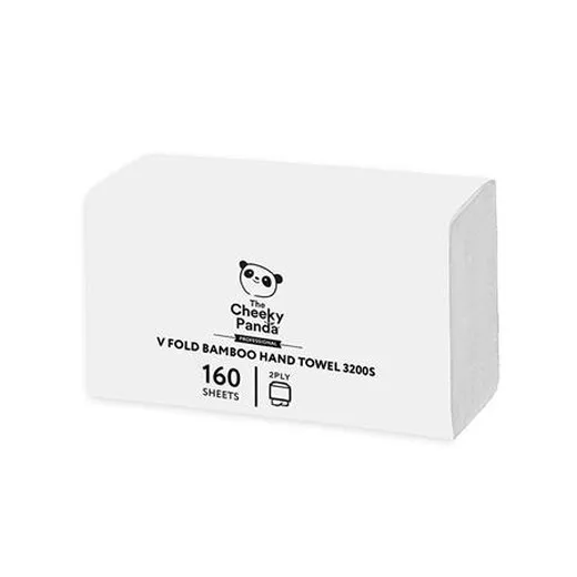Papierové utierky, bambusové, V ohyb, 2-vrstvové, 160 listov, 21,5x22,5 cm, CHEEKY PANDA, biele