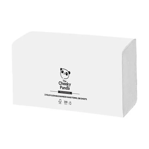 Papierové utierky, bambusové, Z ohyb, 2-vrstvové, 200 listov, 21,8x22,4 cm, CHEEKY PANDA, biele