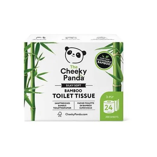 Toaletný papier, bambusový, 3-vrstvový, malý kotúč, 24 kotúčov, CHEEKY PANDA, biely