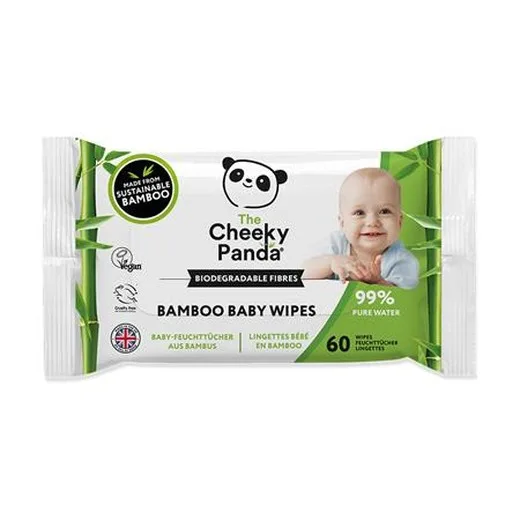 Papierové utierky detské, bambusové, rozložiteľné, 60 listov, CHEEKY PANDA, bez vône