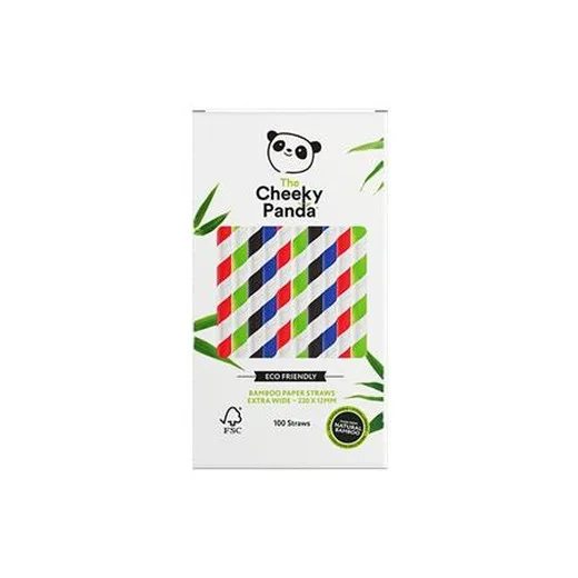 Slamka, bambusová, rovná, rozložiteľná, veľkosť: XL, 100 ks, CHEEKY PANDA, mix farieb