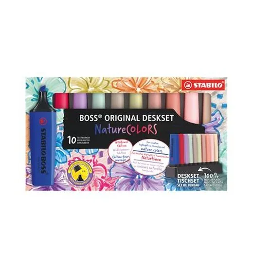 Zvýrazňovač, sada, 2-5 mm, STABILO "BOSS original NatureCOLORS Wildflowers", 10 rôznych farieb