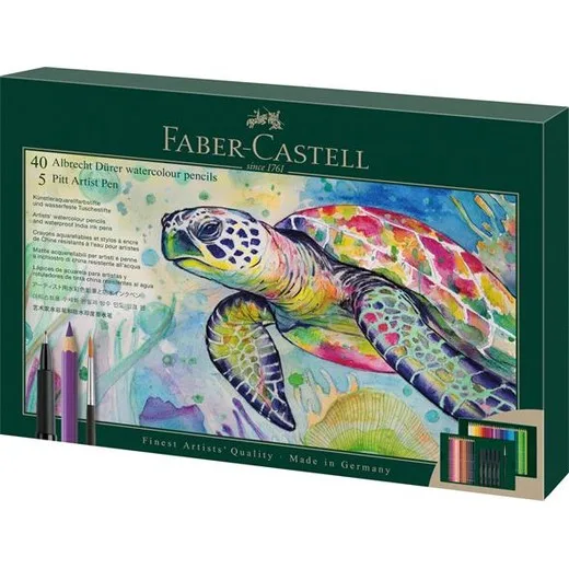 Akvarelové ceruzky, sada, so štetcom, FABER-CASTELL "Albrecht Dürer & Pitt Artist Pen", 46 ks