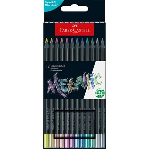 Farebné ceruzky, sada, trojhranné, FABER-CASTELL "Black Edition",  12 rôznych kovových farieb