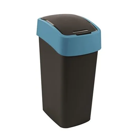 Odpadkový kôš s výklopným vekom, 45 l, CURVER "Pacific flip bin", čierny/modrý