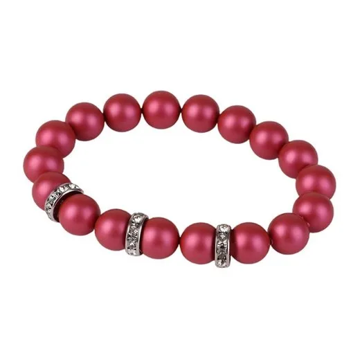 Náramok, z jahodovo červených SWAROVSKI® perál, s bielym rondella krištáľom,  10mm, ART CRYSTELLA® M