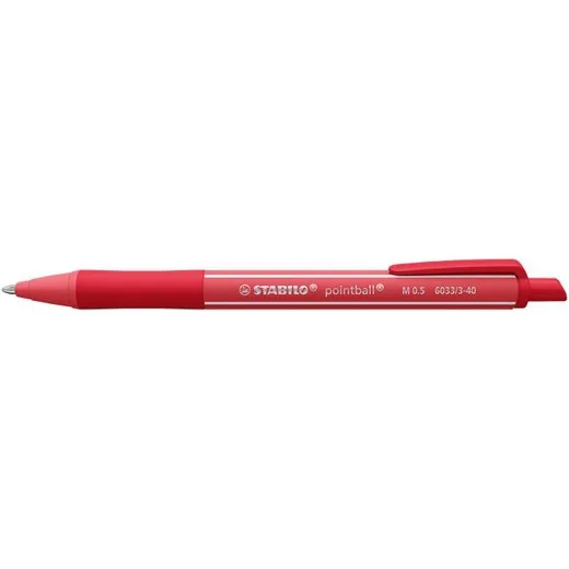 Guľôčkové pero, 0,5 mm, stláčací mechanizmus, STABILO "Pointball Colorful", červené