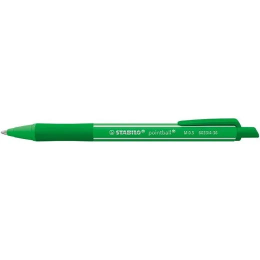 Guľôčkové pero, 0,5 mm, stláčací mechanizmus, STABILO "Pointball Colorful", mätové